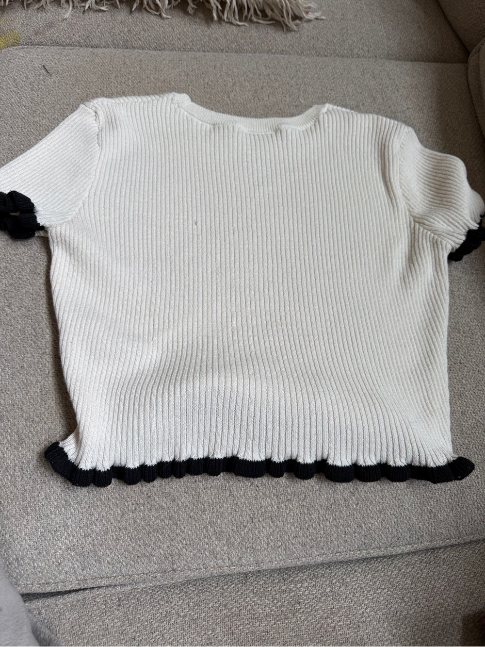 Zara Cream Ribbed Crop Top with Black Trim